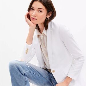 NWT LOFT Slub Modern Blazer in White Size 12